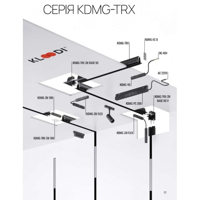 Магнітний врізний шинопровід 2м Kloodi KLOODI_KDMG-TRX 2M BK чорний під 12,5мм гіпсокартон