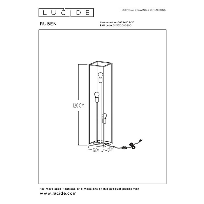 Торшер - Lucide 00724/03/30 Ruben