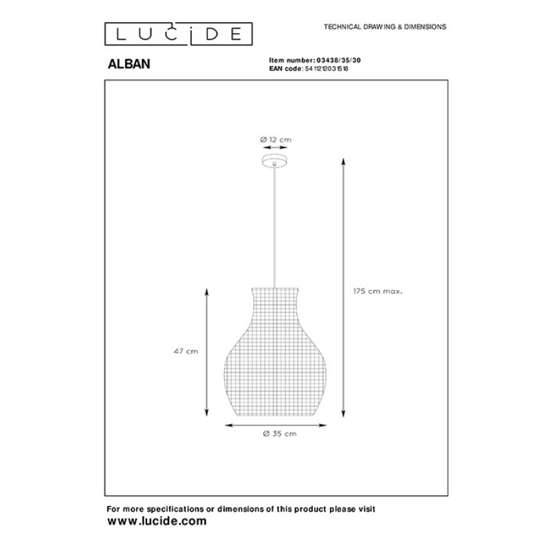 Подвесной светильник Lucide 03438/35/30 Alban