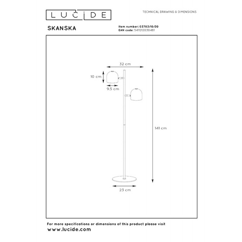 Торшер Lucide 03703/10/30 Skanska-LED, 5 Вт, 900 лм, 3000K