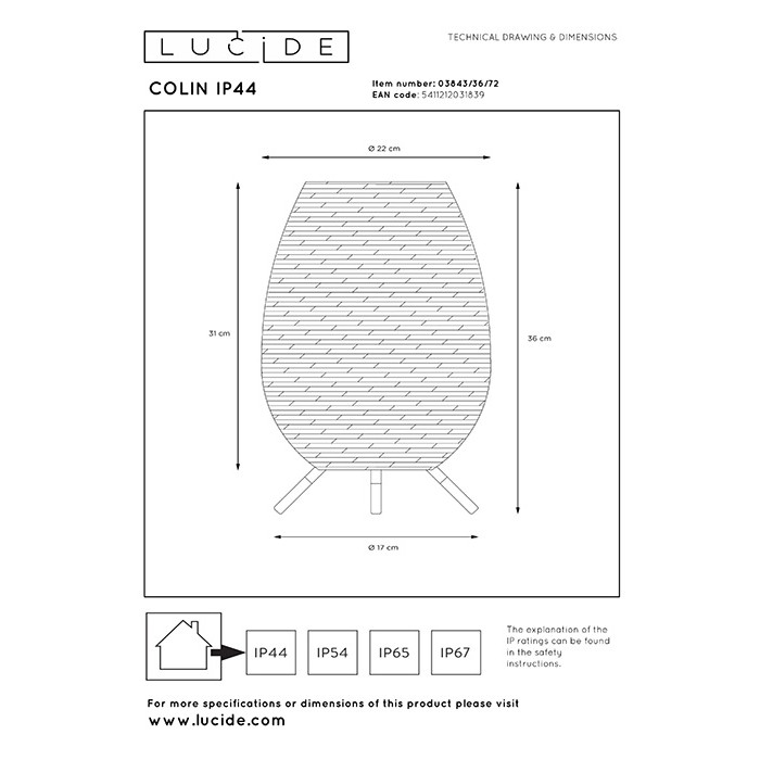 Настольная лампа Lucide 03843/36/72 Colin, 3 Вт, 180 лм, 3000K