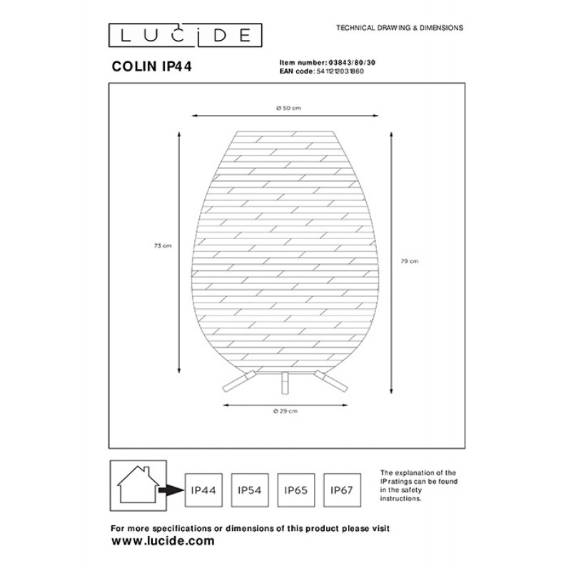 Торшер Lucide 03843/80/30 Colin, 3 Вт, 180 лм, 3000K