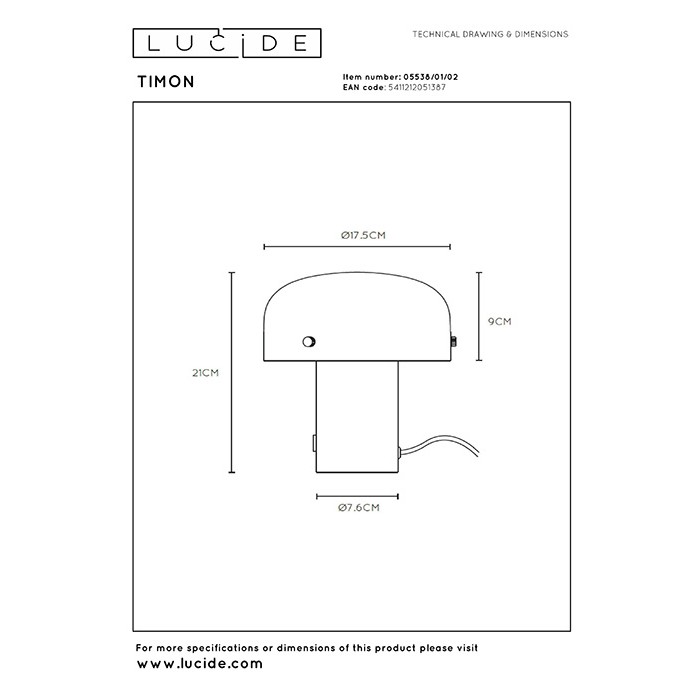 Настольная лампа Lucide 05538/01/02 Timon