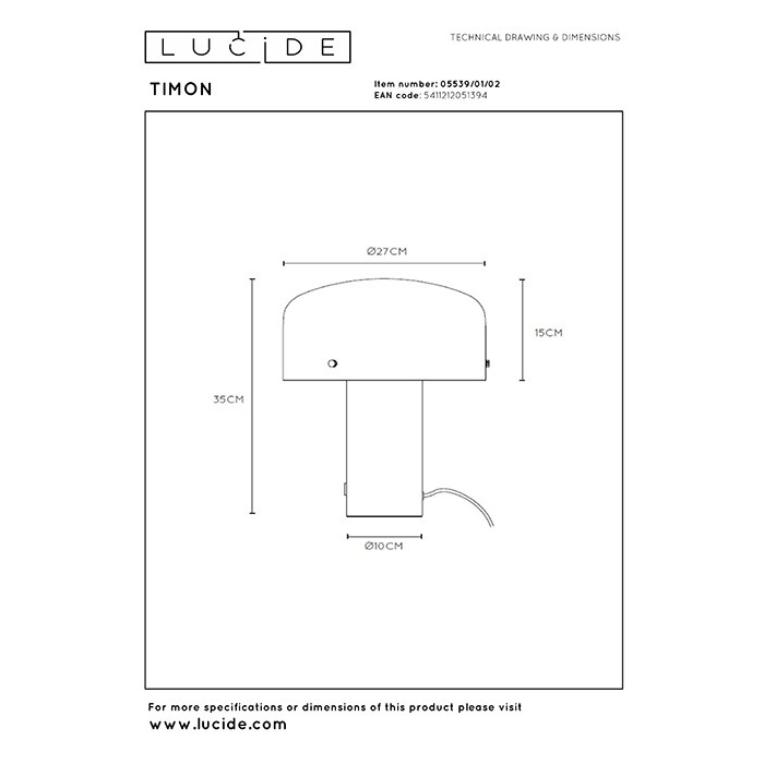 Настольная лампа Lucide 05539/01/02 Timon
