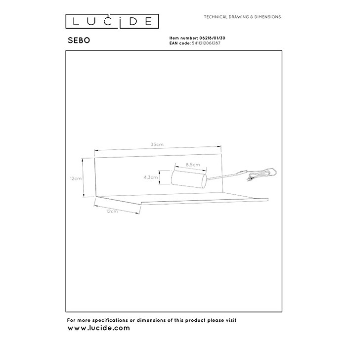 Настенный светильник Lucide 06218/01/30 Sebo