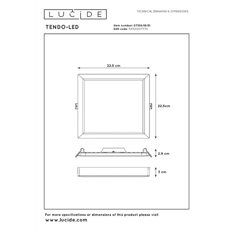 Стельовий світильник Lucide 07106/18/31 Tendo-LED, 18 Вт, 1340 лм, 3000K