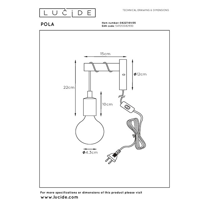 Бра Lucide 08227/01/35 Paulien