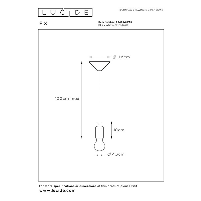 Підвісний світильник Lucide 08408/01/30 Fix