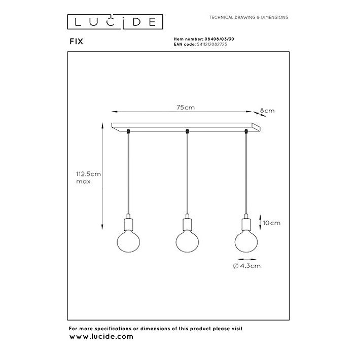 Підвісний світильник Lucide 08408/03/30 Fix Multiple