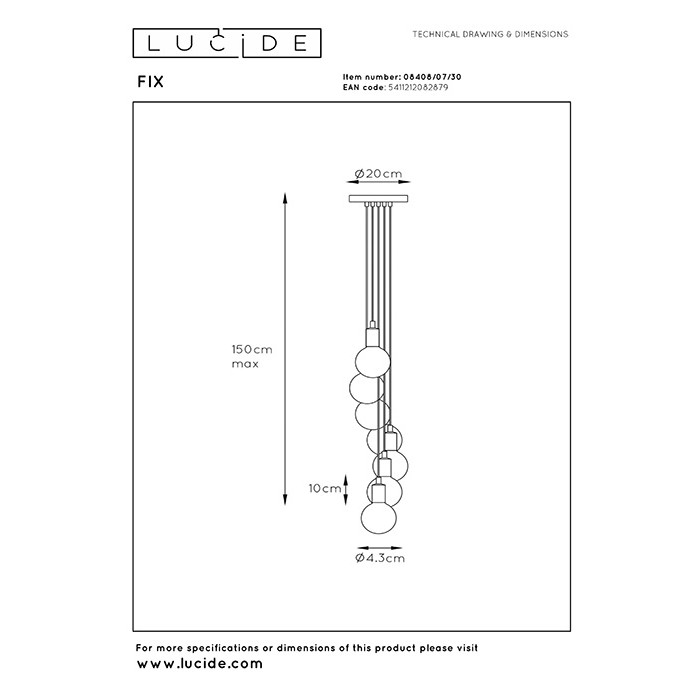 Підвісний світильник Lucide 08408/07/30 Fix Multiple