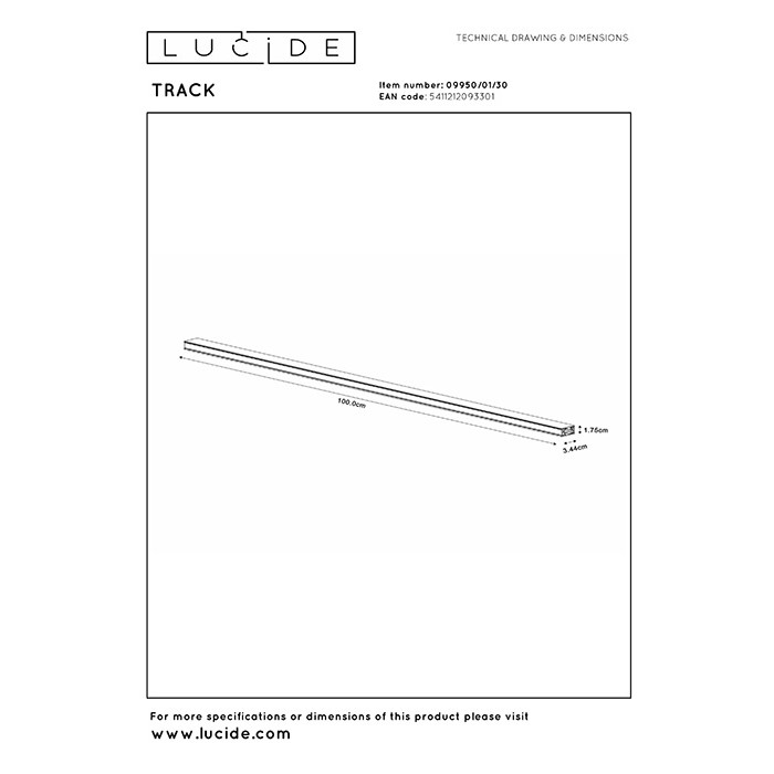 Шинопровід 1м 1 фаза Lucide 09950/01/30 Track