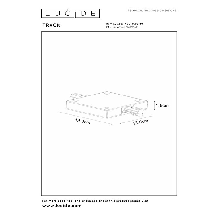 Центральне введення живлення 1 фаза Lucide 09950/02/30 Track