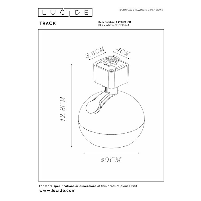 Трековий світильник Lucide 09953/01/31 Track