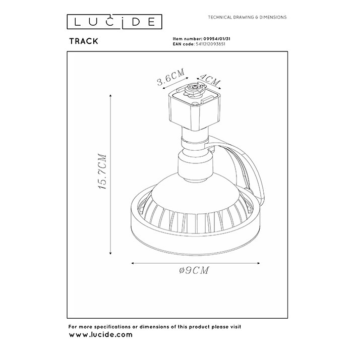 Трековий світильник Lucide 09954/01/31 Track