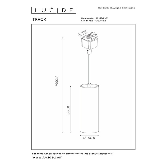 Трековий світильник Lucide 09955/01/31 Track