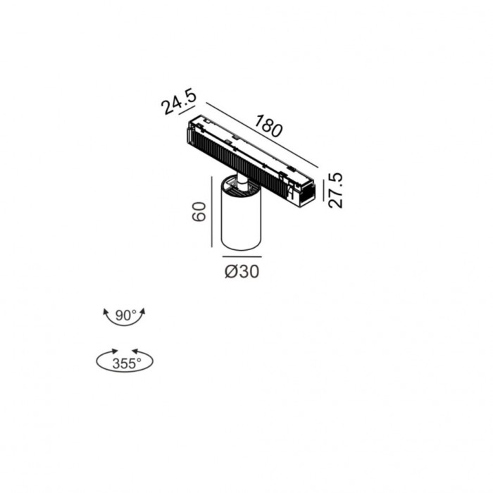 Світильник прожекторний LTX IN_LINE TUB S A 60 DALI 4x, D30mm, H60mm, LED 5.4W, 3000K, diamond black/чорний (06.0361.8.930.DB/BK.DALI.4x)