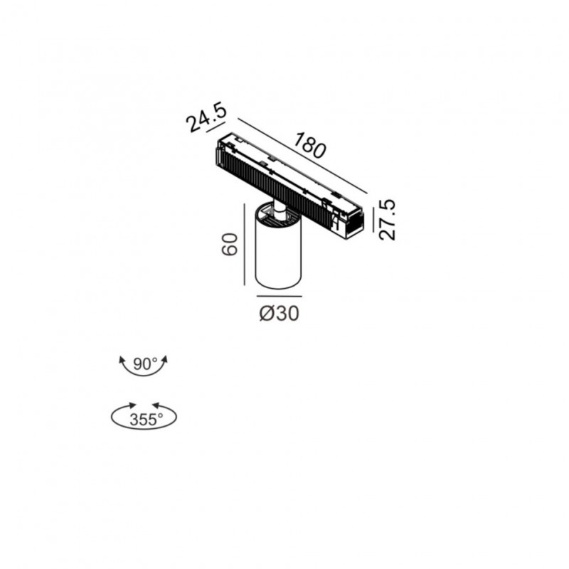 Світильник прожекторний LTX IN_LINE TUB S A 60 DALI 4x, D30mm, H60mm, LED 5.4W, 2700K, хром/чорний (06.0361.8.927.CR/BK.DALI.4x)