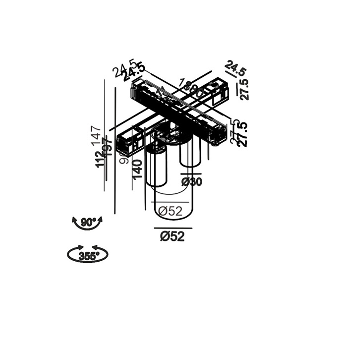 Прожекторный светильник LTX IN_LINE TUB M NB, 2-х групповой, ON/OFF, D52mm, H90mm, LED 10W, 3000K, белый/черный (06.0595.9.930.WH.2G)