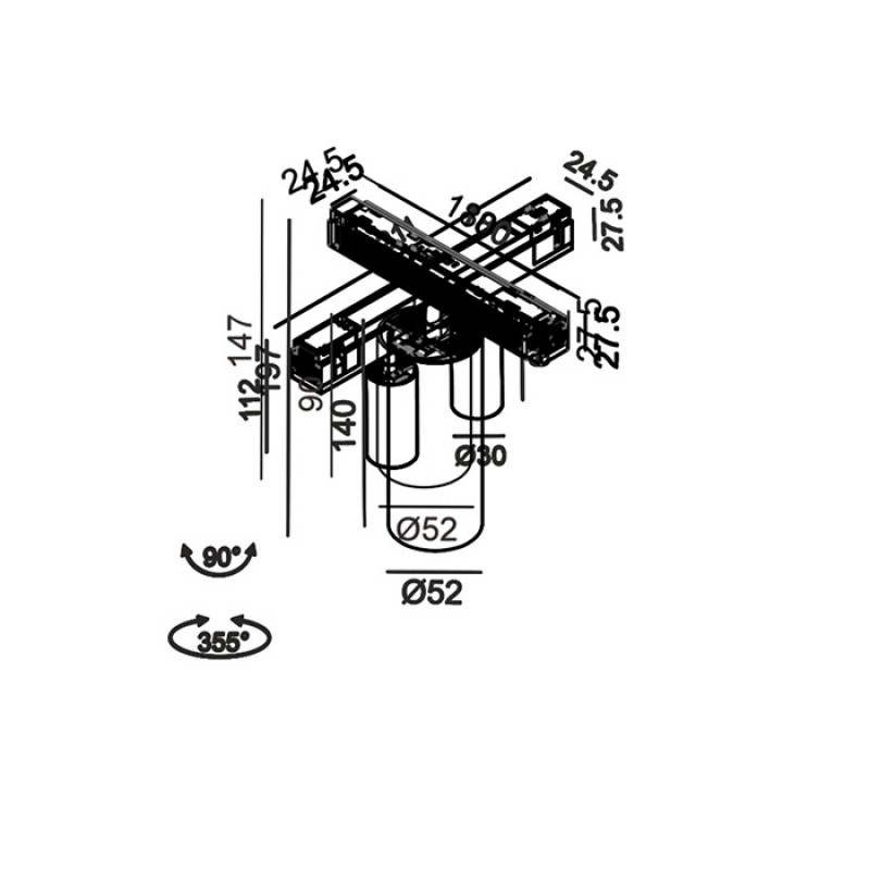 Світильник прожекторний LTX IN_LINE TUB M NB, 2-х групний, ON/OFF, D52mm, H90mm, LED 10W, 4000K, білий/чорний (06.0595.9.940.WH.2G)