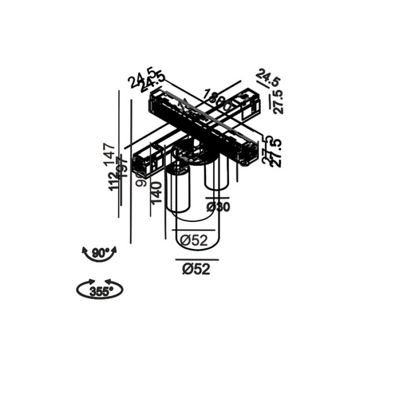 Світильник прожекторний LTX IN_LINE TUB M NB, 2-х групний, ON/OFF, D52mm, H90mm, LED 10W, 3000K, чорний (06.0595.9.930.BK.2G)