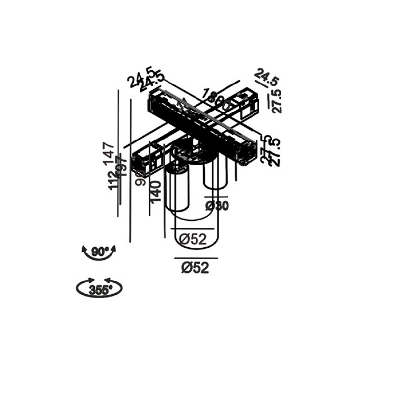Світильник прожекторний LTX IN_LINE TUB M NB, 2-х групний, ON/OFF, D52mm, H90mm, LED 10W, 4000K, чорний (06.0595.9.940.BK.2G)