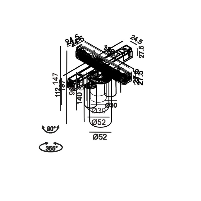 Світильник прожекторний LTX IN_LINE ZOOM S, 2-х групний, ON/OFF, D30mm, H60mm, LED 5.4W, 3000K, білий/чорний (06.0369.6.930.WH.2G)