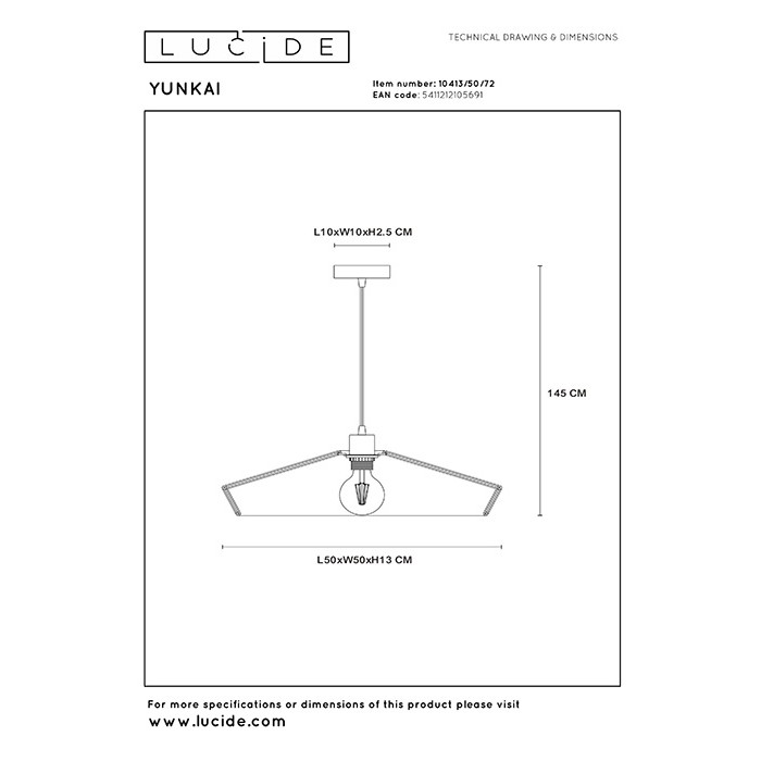 Подвесной светильник Lucide 10413/50/72 Yunkai