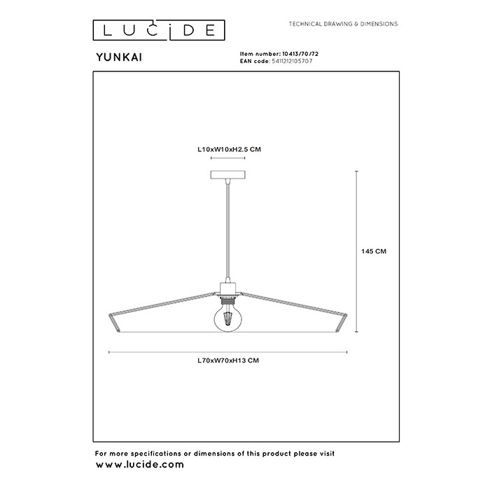 Подвесной светильник Lucide 10413/70/72 Yunkai