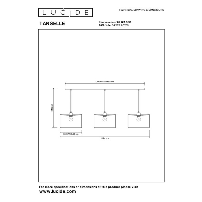 Підвісний світильник Lucide 10415/03/99 Tanselle