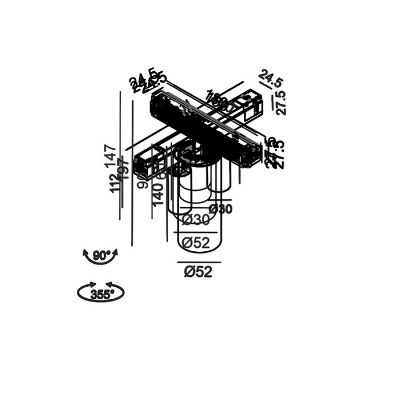 Светильник прожекторный LTX IN_LINE ZOOM S, 2-х групповой, ON/OFF, D30mm, H60mm, LED 5.4W, 4000K, черный (06.0369.6.940.BK.2G)