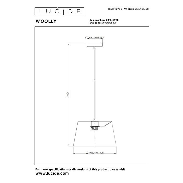 Подвесной светильник Lucide 10416/01/33 Woolly