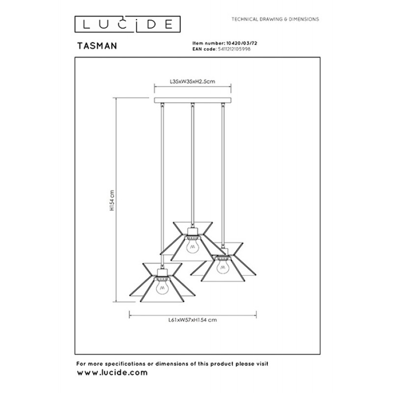 Подвесной светильник Lucide 10420/03/72 Tasman