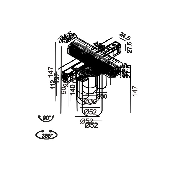 Светильник прожекторный LTX IN_LINE ZOOM, 2-х групповой, ON/OFF, D52mm, H90mm, LED 13W, 4000K, черный (06.0599.13.940.BK.2G)