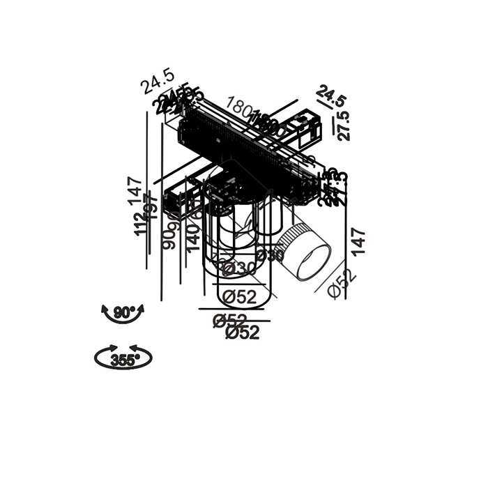 Світильник прожекторний LTX IN_LINE GALLERY, 2-х групний, ON/OFF, D52mm, H160mm, LED 6.3W, 3000K, чорний (06.5160.13.930.BK.2G)