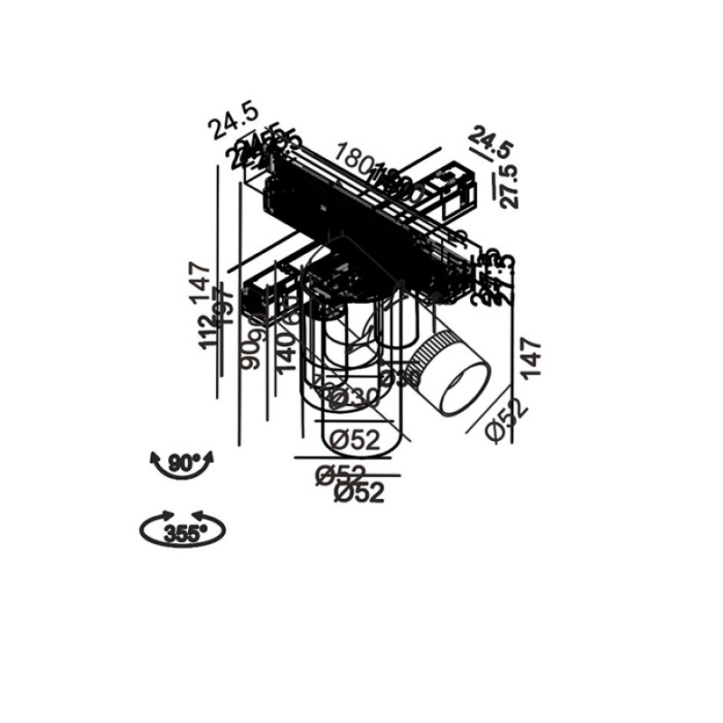 Світильник прожекторний LTX IN_LINE GALLERY DALI 4x, D52mm, H160mm, LED 6.3W, 3000K, чорний (06.5160.13.930.BK.DALI.4x)