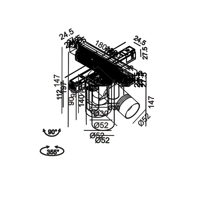 Світильник прожекторний LTX IN_LINE GALLERY, 2-х групний, ON/OFF, D52mm, H160mm, LED 6.3W, 3000K, білий/чорний (06.5160.13.930.WH.2G)