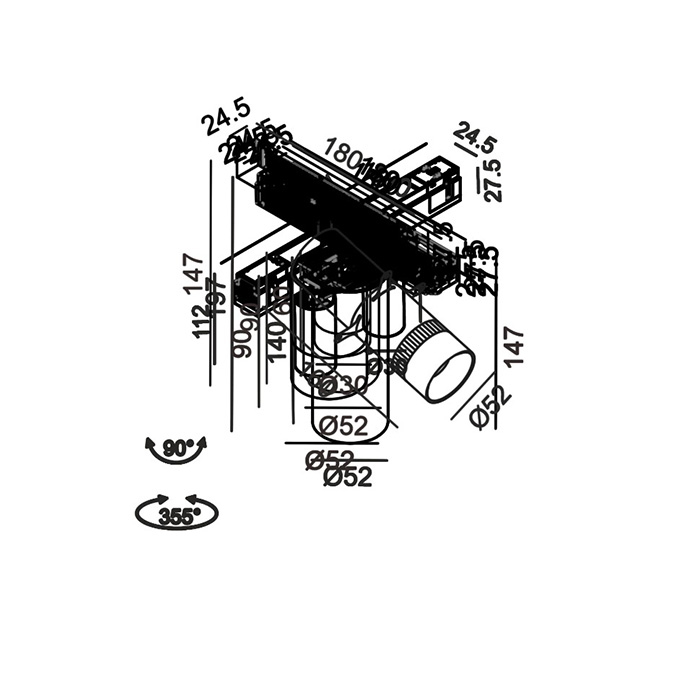 Світильник прожекторний LTX IN_LINE GALLERY DALI 4x, D52mm, H160mm, LED 6.3W, 3000K, білий/чорний (06.5160.13.930.WH.DALI.4х)