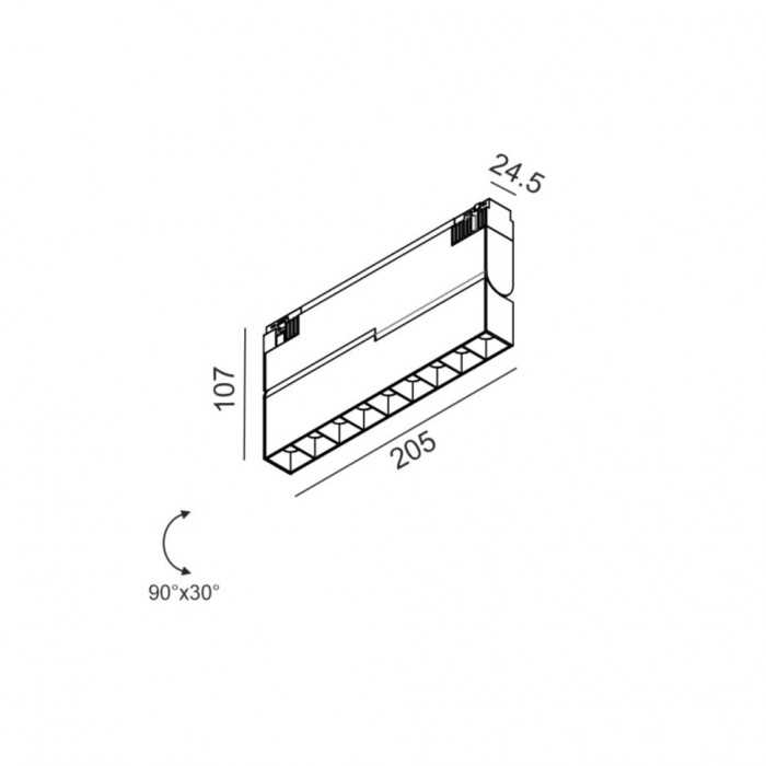 Светильник линейный LTX IN_LINE COMFORT B ??205 DALI 4x, L205mm, W24.5mm, H107mm, LED 12W, 3000К, черный (06.2052.12.930.BK.DALI.4x)
