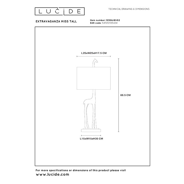 Настольная лампа Lucide 10506/81/02 Extravaganza miss tall