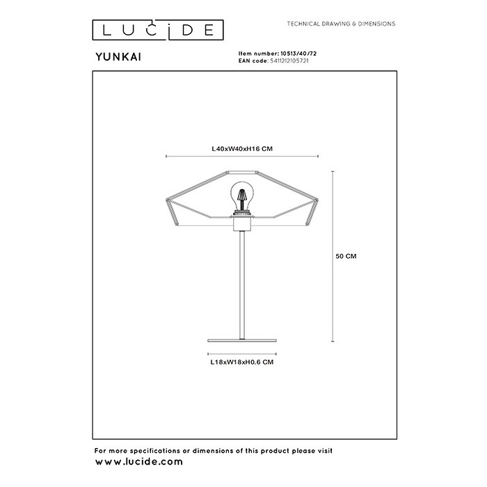 Настольная лампа Lucide 10513/40/72 Yunkai