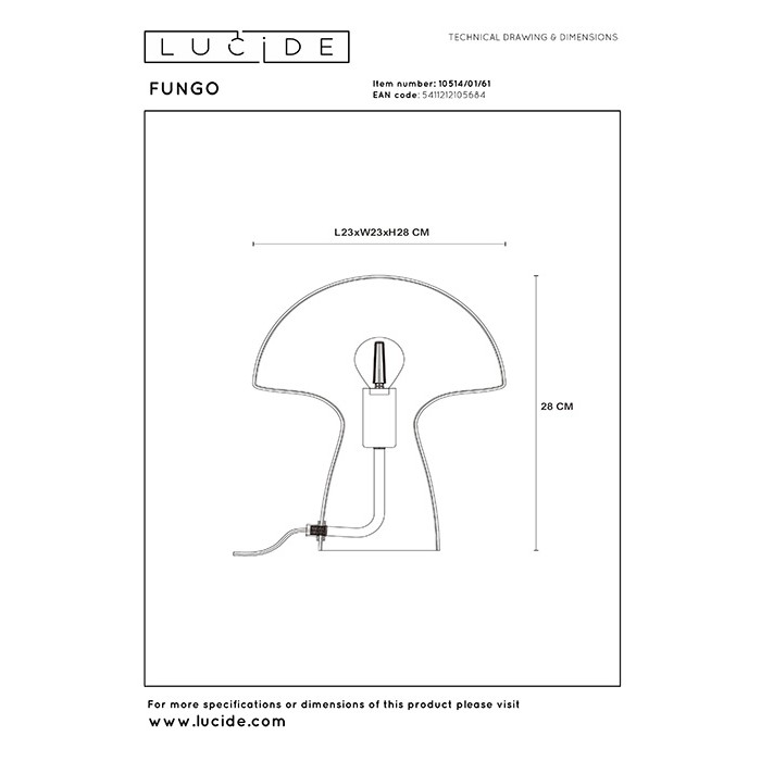 Настольная лампа Lucide 10514/01/61 Fungo