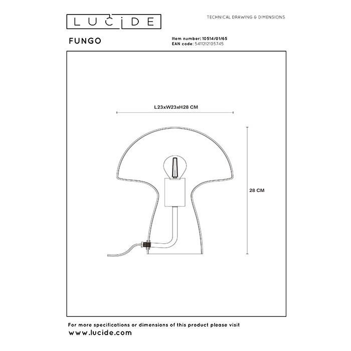 Настольная лампа Lucide 10514/01/65 Fungo