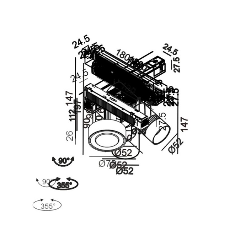 Світильник прожекторний LTX IN_LINE SOL MINI, 2-х групний, ON/OFF, D75mm, H26mm, LED 6.3W, 3000K, чорний (06.7526.7.930.BK.2G)