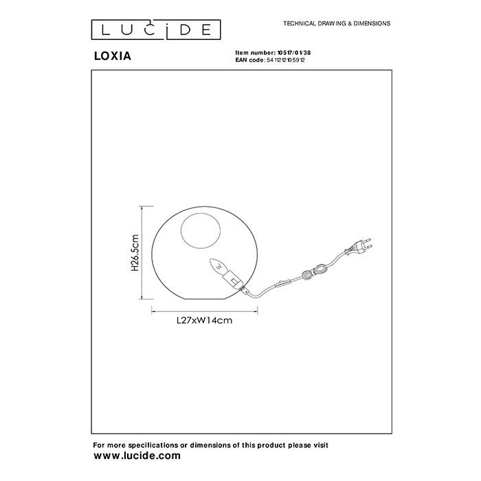 Настольная лампа Lucide 10517/01/38 Loxia