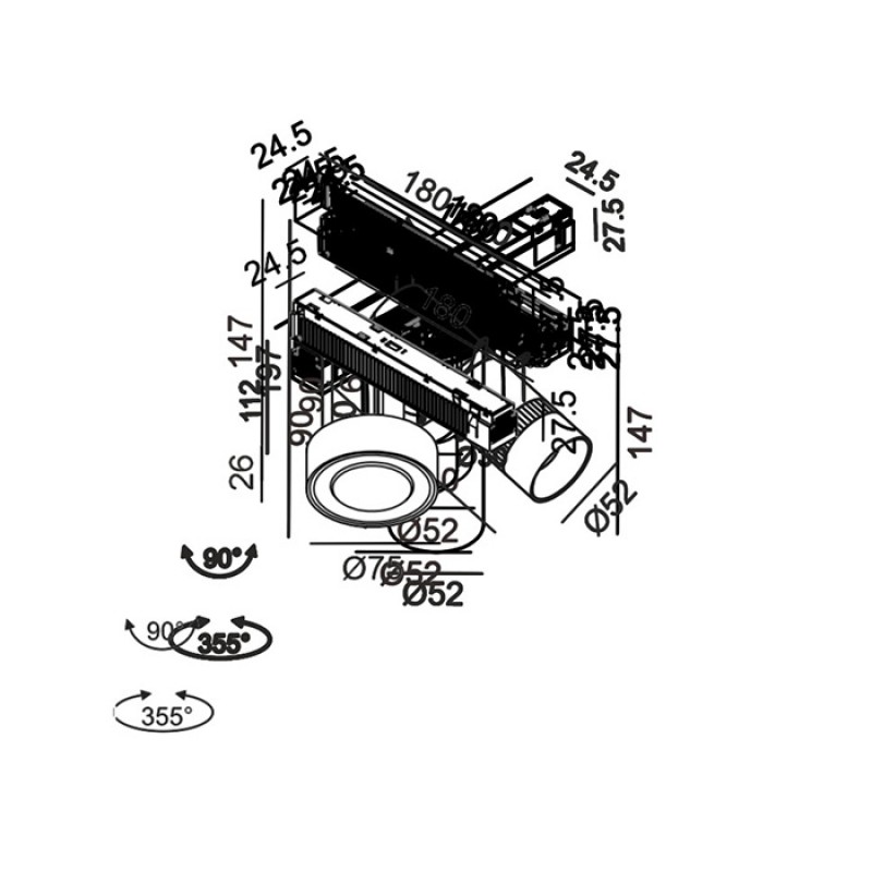 Світильник прожекторний LTX IN_LINE SOL MINI, DALI 4x, D75mm, H26mm, LED 6.3W, 4000K, чорний (06.7526.7.940.BK.DALI.4x)