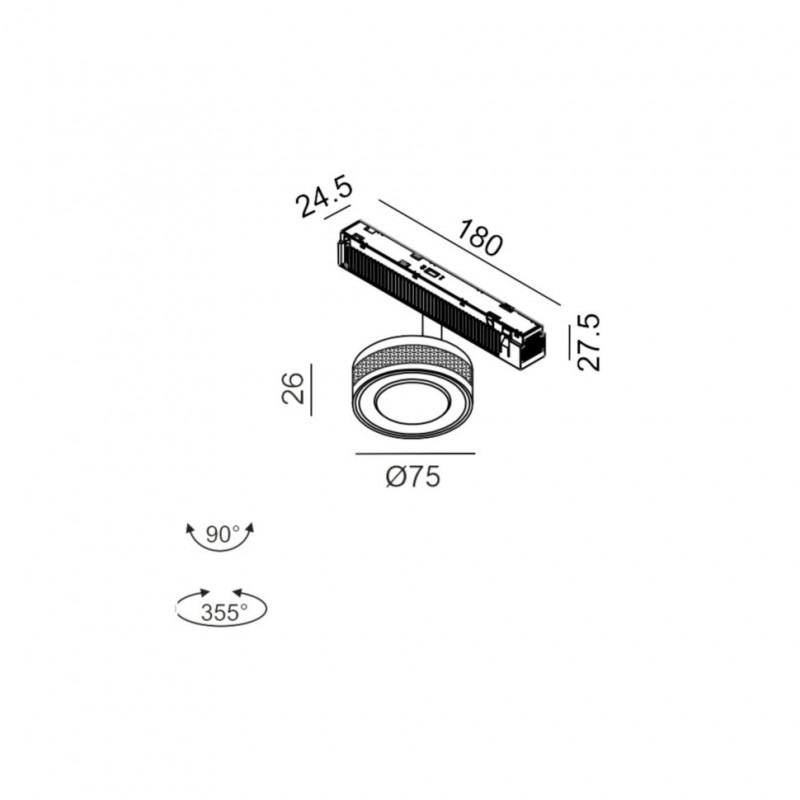 Світильник прожекторний LTX IN_LINE SOL MINI, 2-х групний, ON/OFF, D75mm, H26mm, LED 6.3W, 3000K, чорний/білий (06.7526.7.930.BKG/WH.2G)