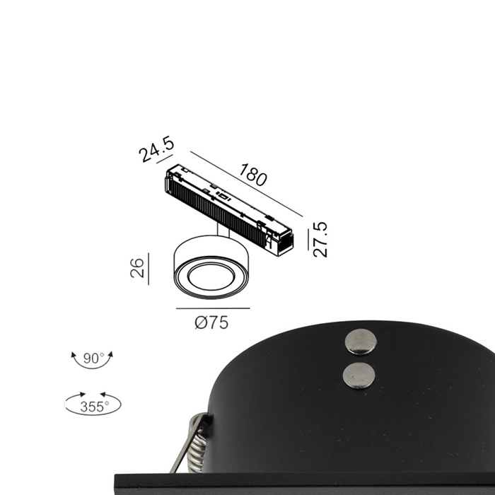 Світильник прожекторний LTX IN_LINE SOL MINI, 2-х групний, ON/OFF, D75mm, H26mm, LED 6.3W, 3000K, хром/чорний (06.7526.7.930.CR/BK.2G)