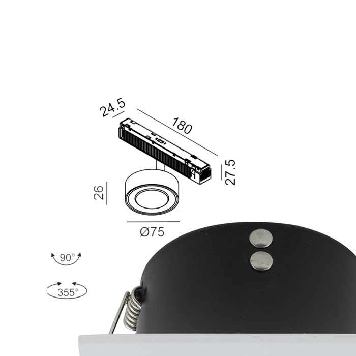 Світильник прожекторний LTX IN_LINE SOL MINI, 2-х групний, ON/OFF, D75mm, H26mm, LED 6.3W, 4000K, хром/чорний (06.7526.7.940.CR/BK.2G)