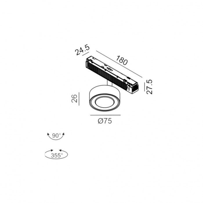 Светильник прожекторный LTX IN_LINE SOL MINI, 2-х групповой, ON/OFF, D75mm, H26mm, LED 6.3W, 3000K, медь/белый (06.7526.7.930.CP/WH.2G)