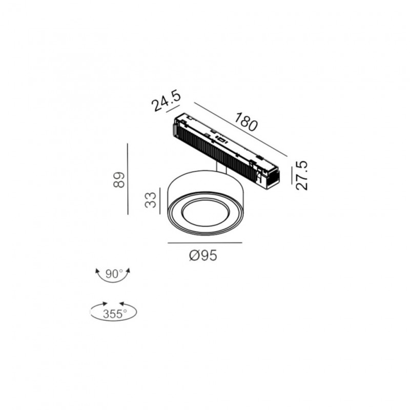Прожекторный светильник LTX IN_LINE SOL, 2-х групповой, ON/OFF, D95mm, H33mm, LED 10.8W, 4000K, diamond black/черный (06.9533.14.940.DB/BK.2G)